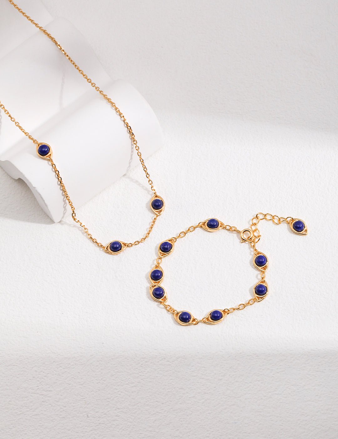 Lapis Lazuli Necklace and Bracelet with Gold - Plated Silver by ronny