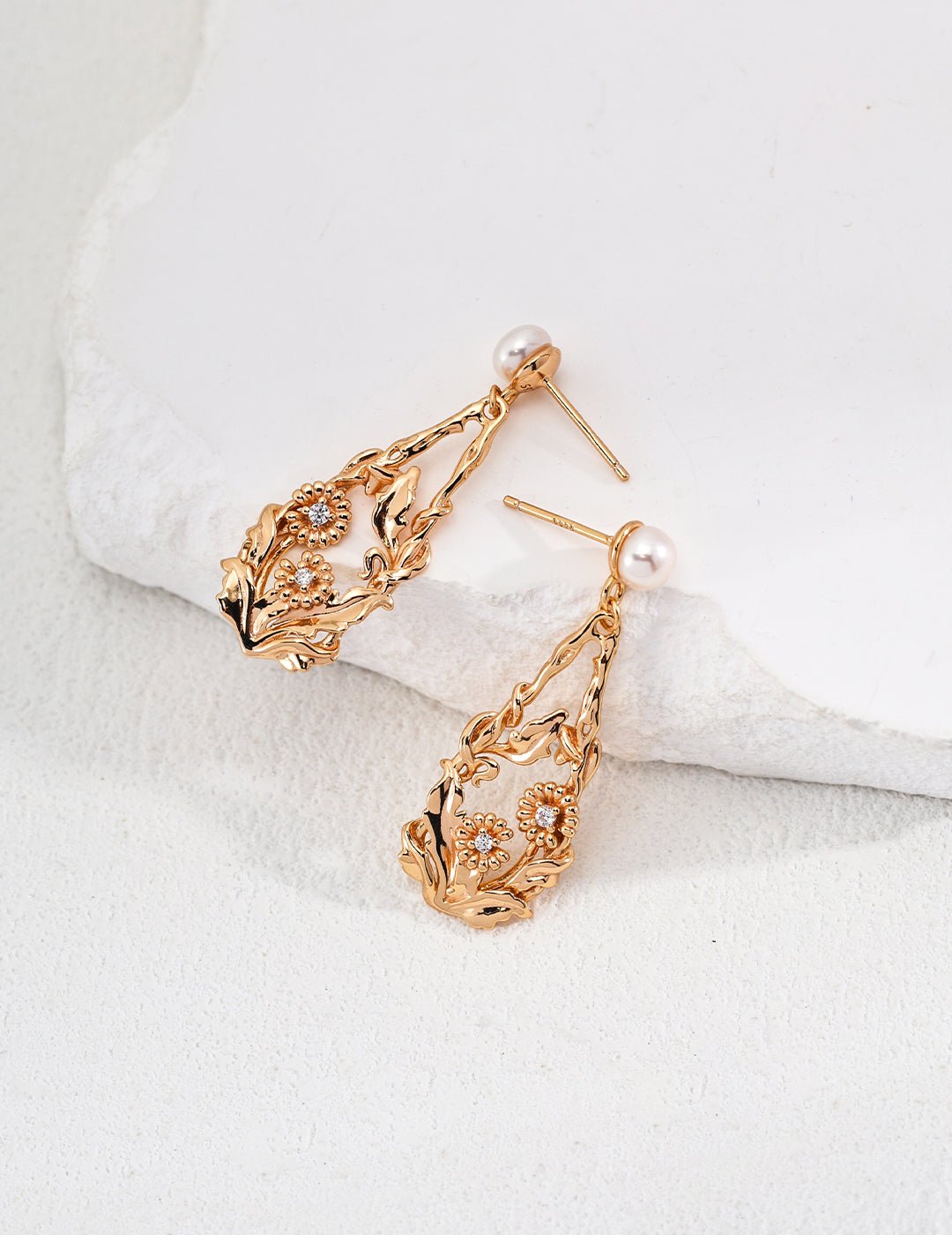 Natural pearl and zircon earrings with gold-plated silver by ronny