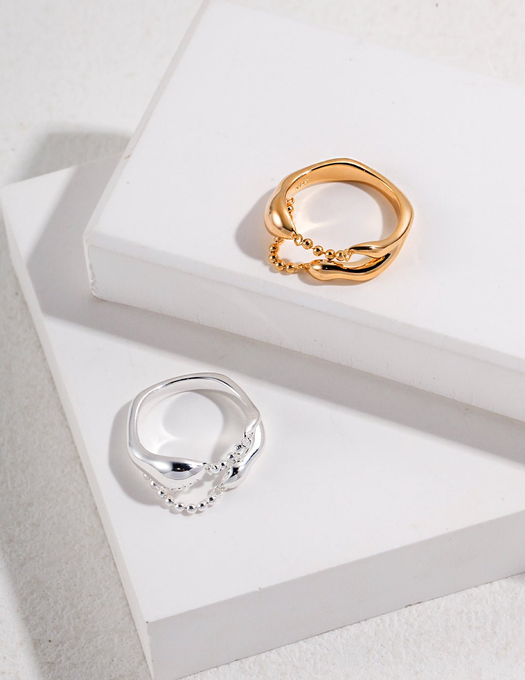 Beaded couples' rings crafted with Pure silver and gold-plated silver by ronny