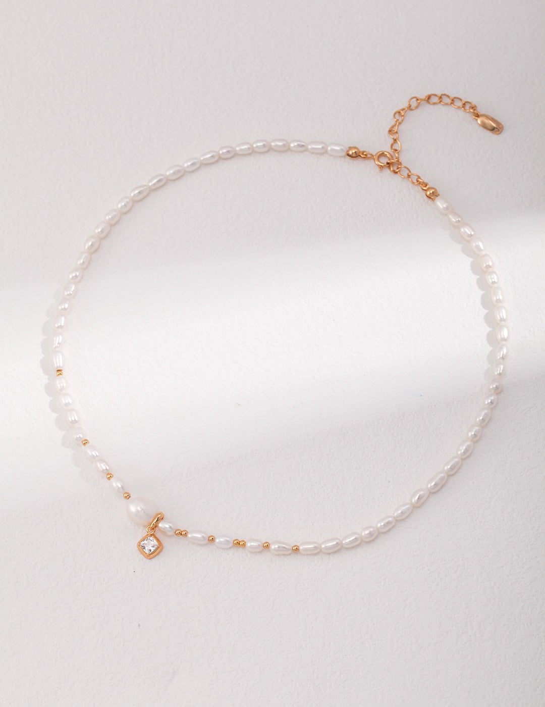 Necklace with Pearl and Zircon on Gold - Plated Silver by ronny