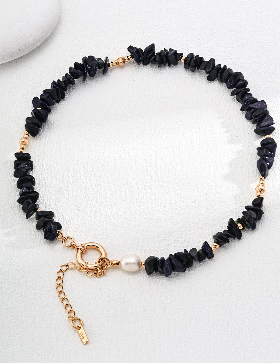 Blue Sandstone and Pearl Necklace  with Gold - Plated Silver by ronny