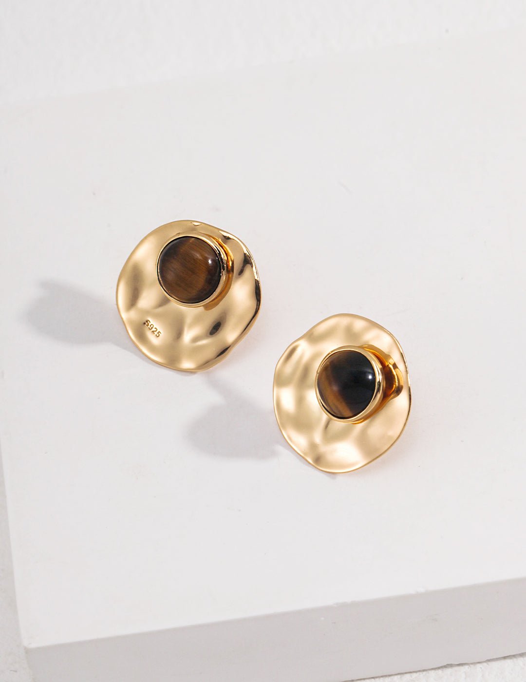 Tiger's Eye Studs with Gold - Plated Silver by ronny