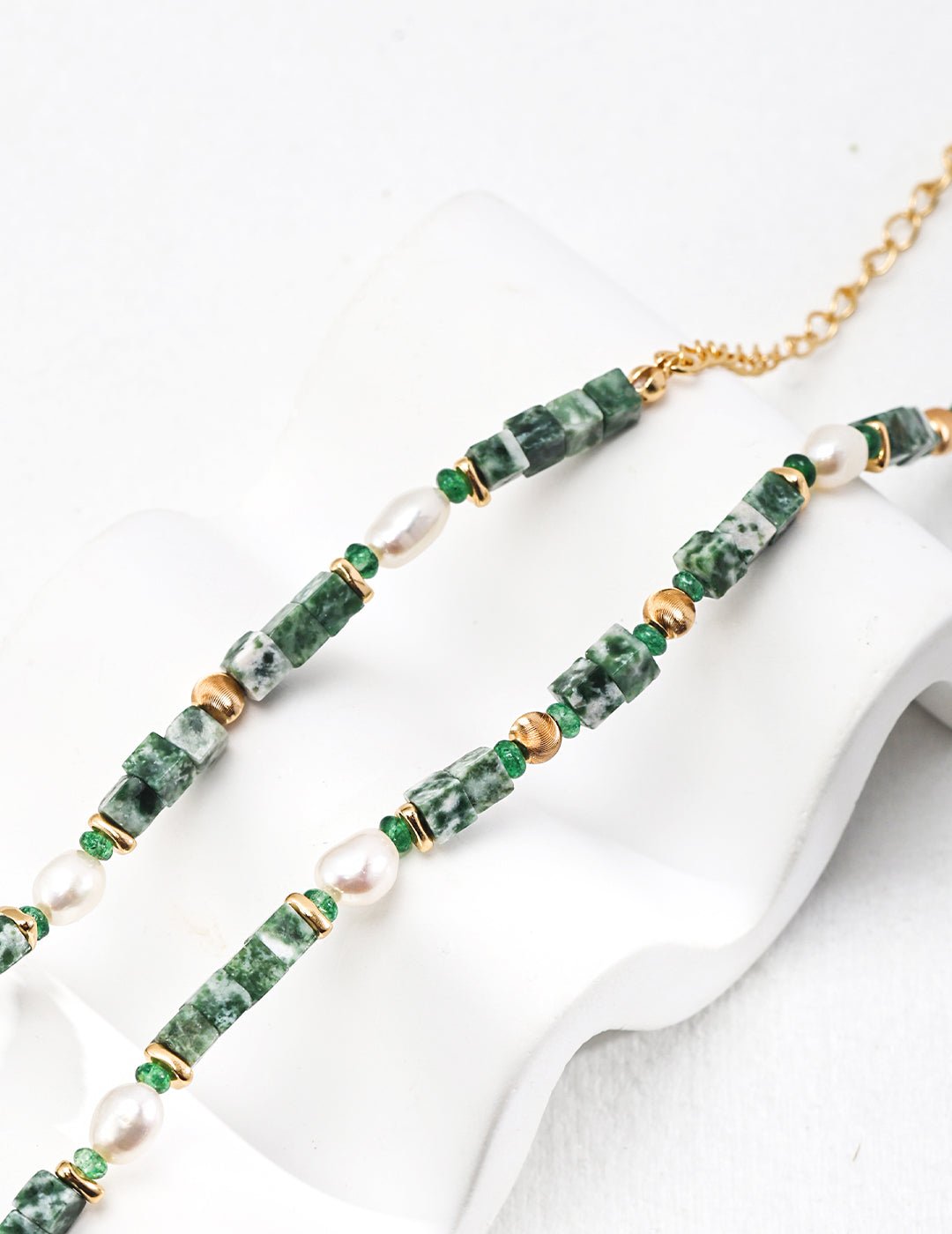 Jade and Pearl Necklace wth Gold - Plated Silver by ronny