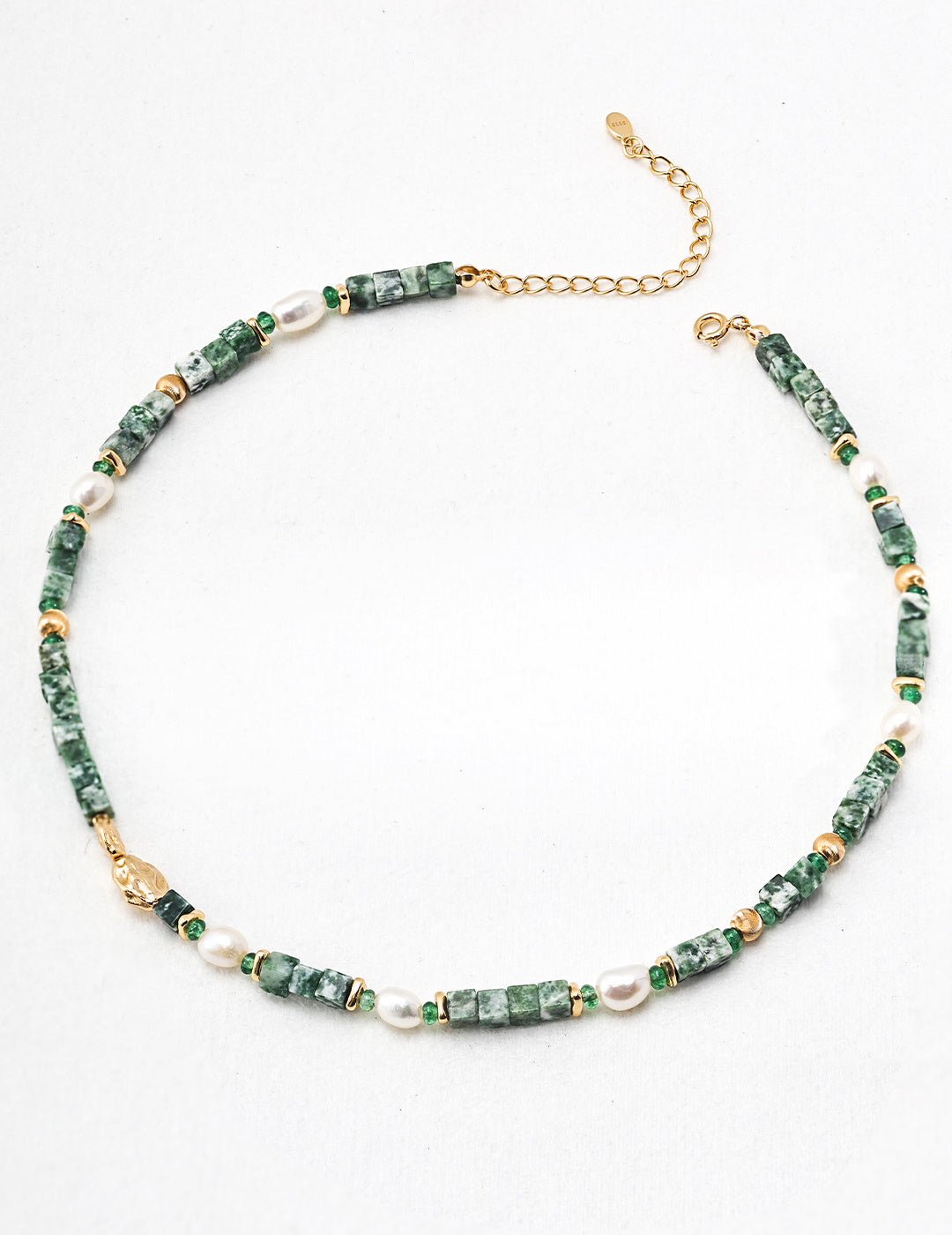 Jade and Pearl Necklace wth Gold - Plated Silver by ronny