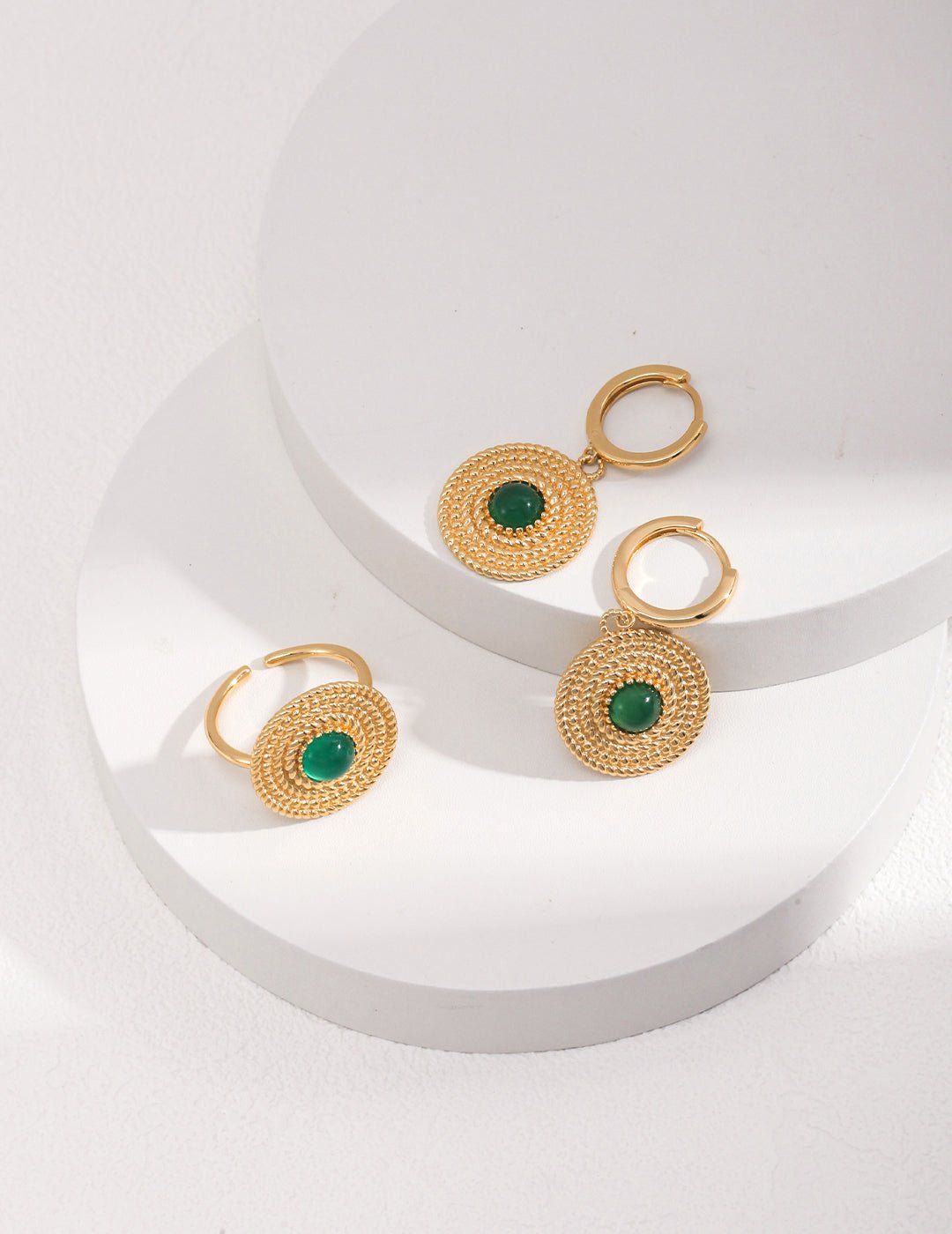 Chalcedony Ring ang Earrings with Gold - Plated Silver by ronny