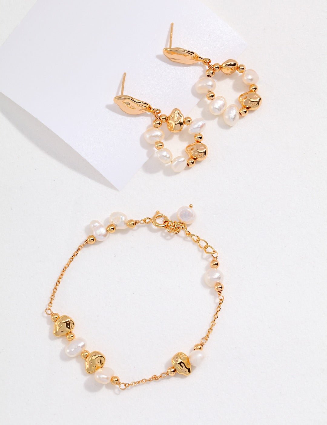 Natural Pearl Earrings and bracelet with Gold - Plated Silver by ronny