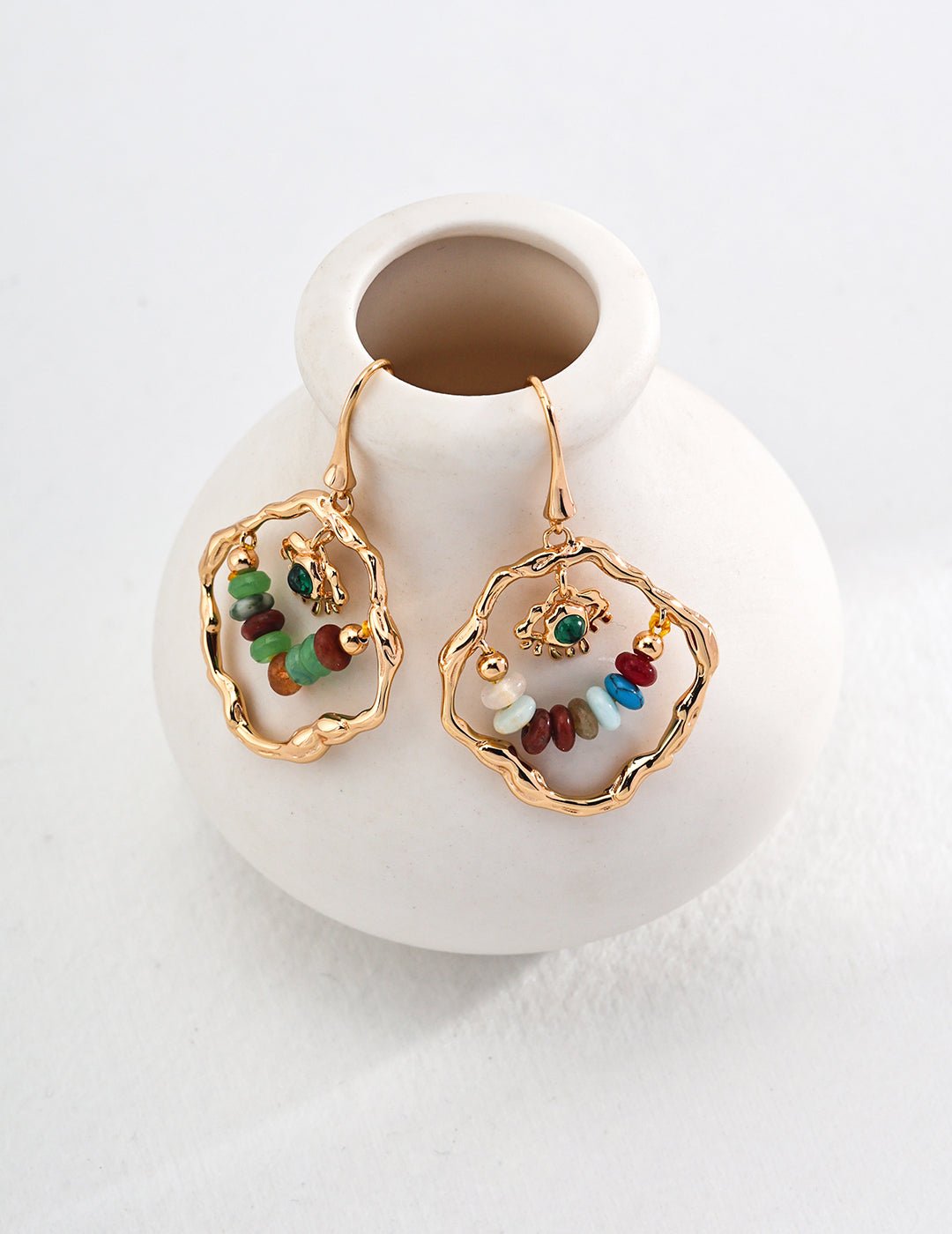 Earrings with Agate, Calaite and Colorful Stones on Gold - Plated Silver by ronny