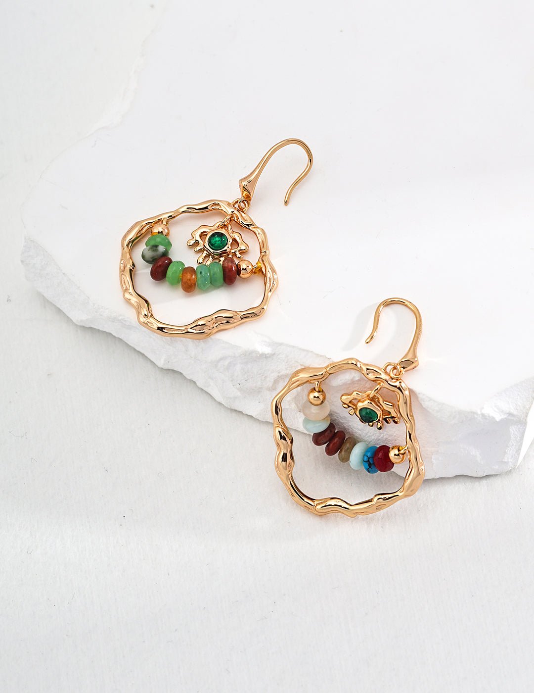 Earrings with Agate, Calaite and Colorful Stones on Gold - Plated Silver by ronny