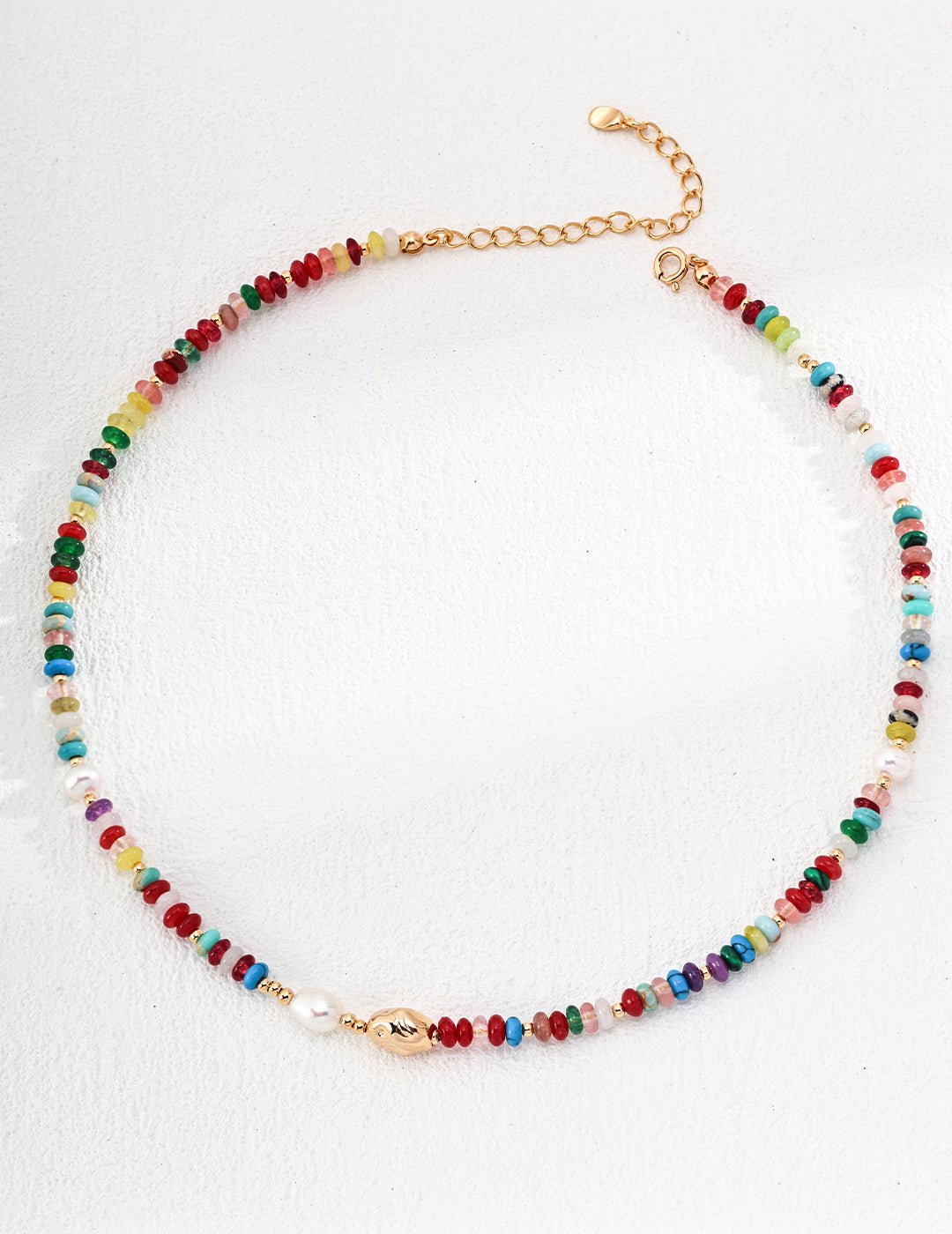 Necklace with Agate, Calaite and Colorful Stones on Gold - Plated Silver by ronny