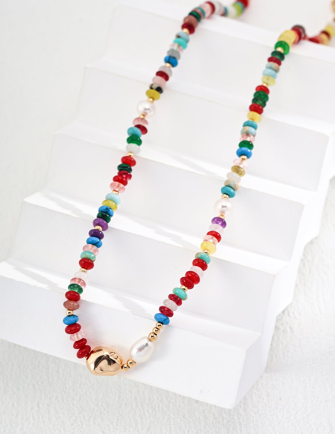 Necklace with Agate, Calaite and Colorful Stones on Gold - Plated Silver by ronny