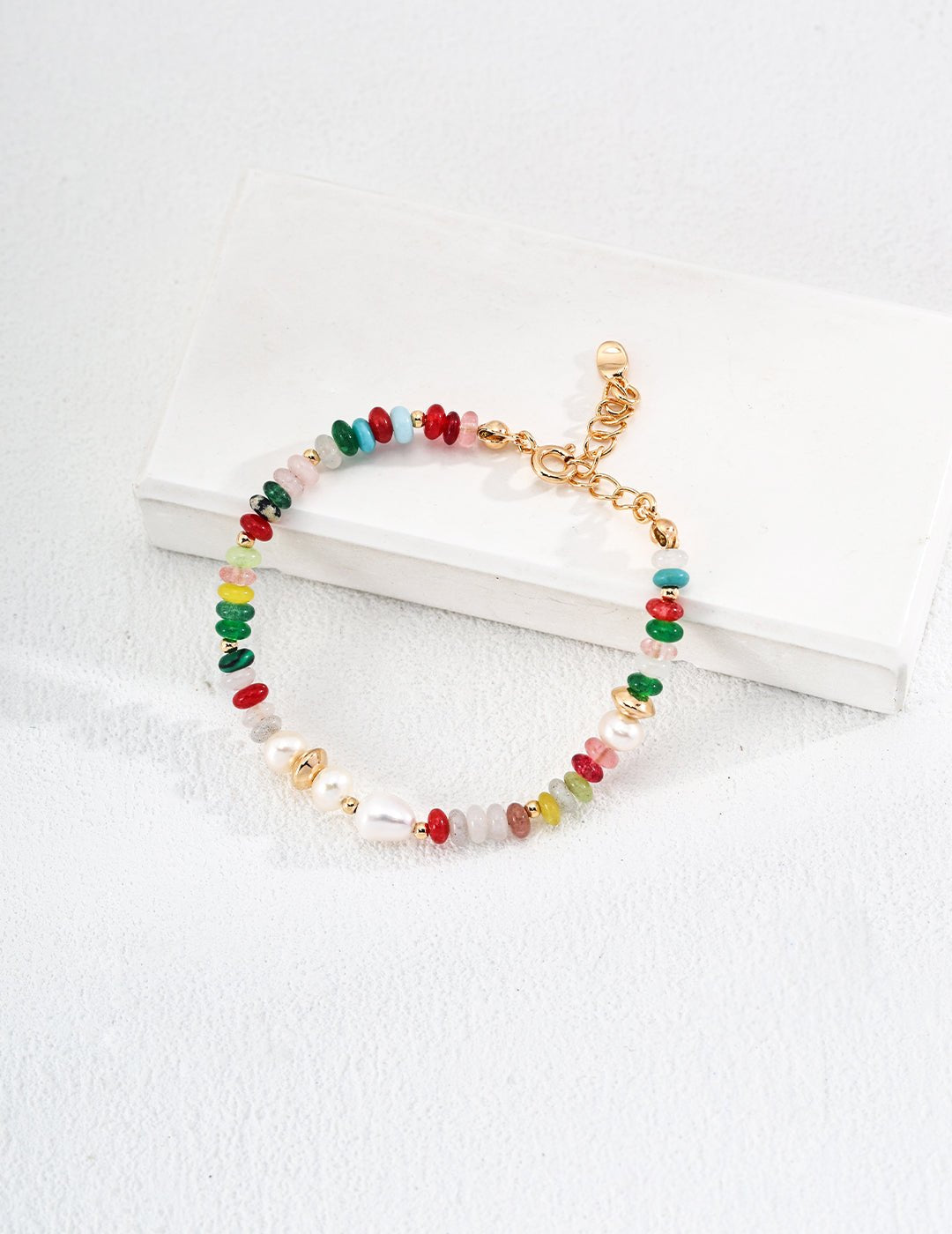 Bracelet with Agate, Calaite and Colorful Stones on Gold - Plated Silver by ronny