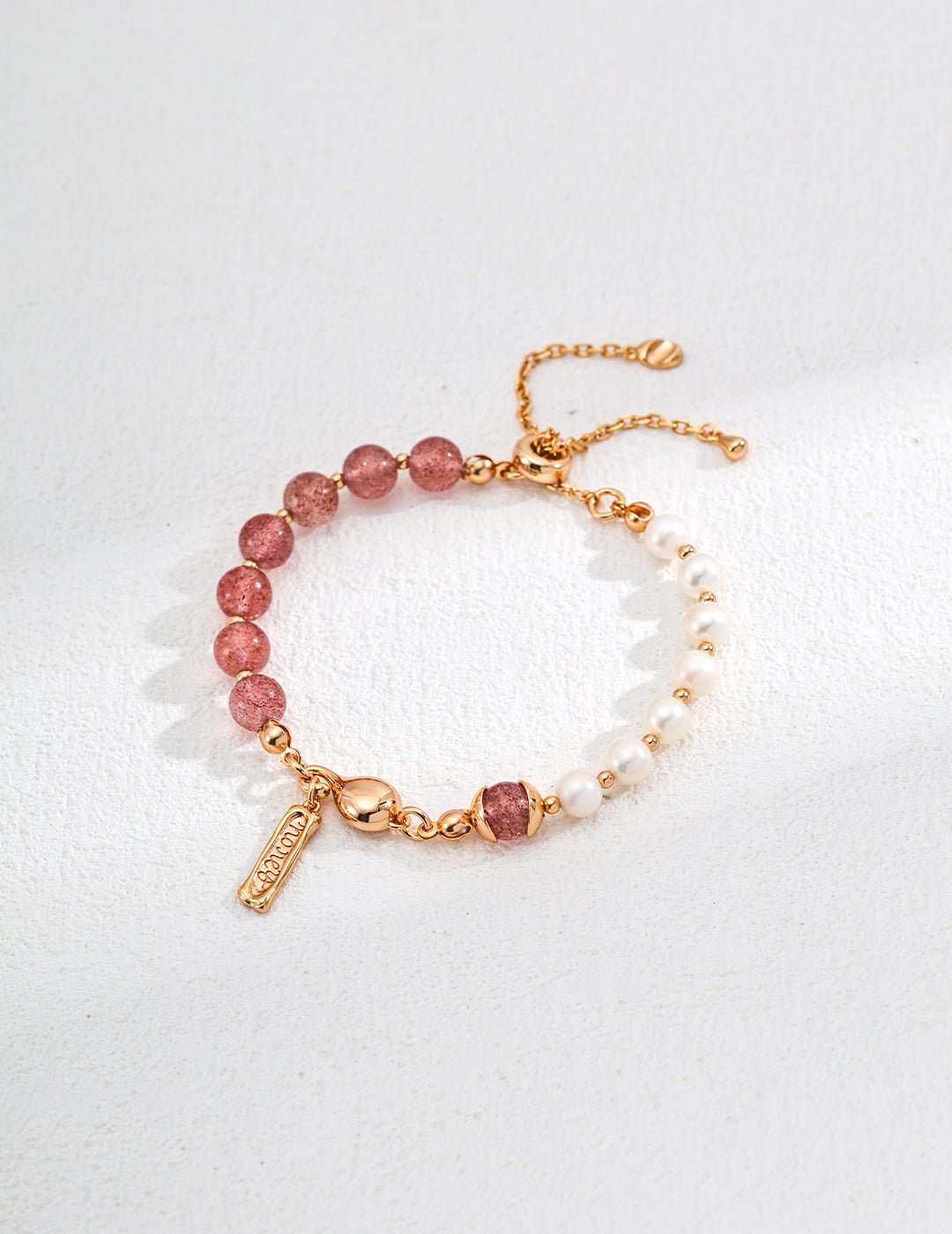 Strawberry Quartz Bracelet with Gold-Plated Silver by ronny