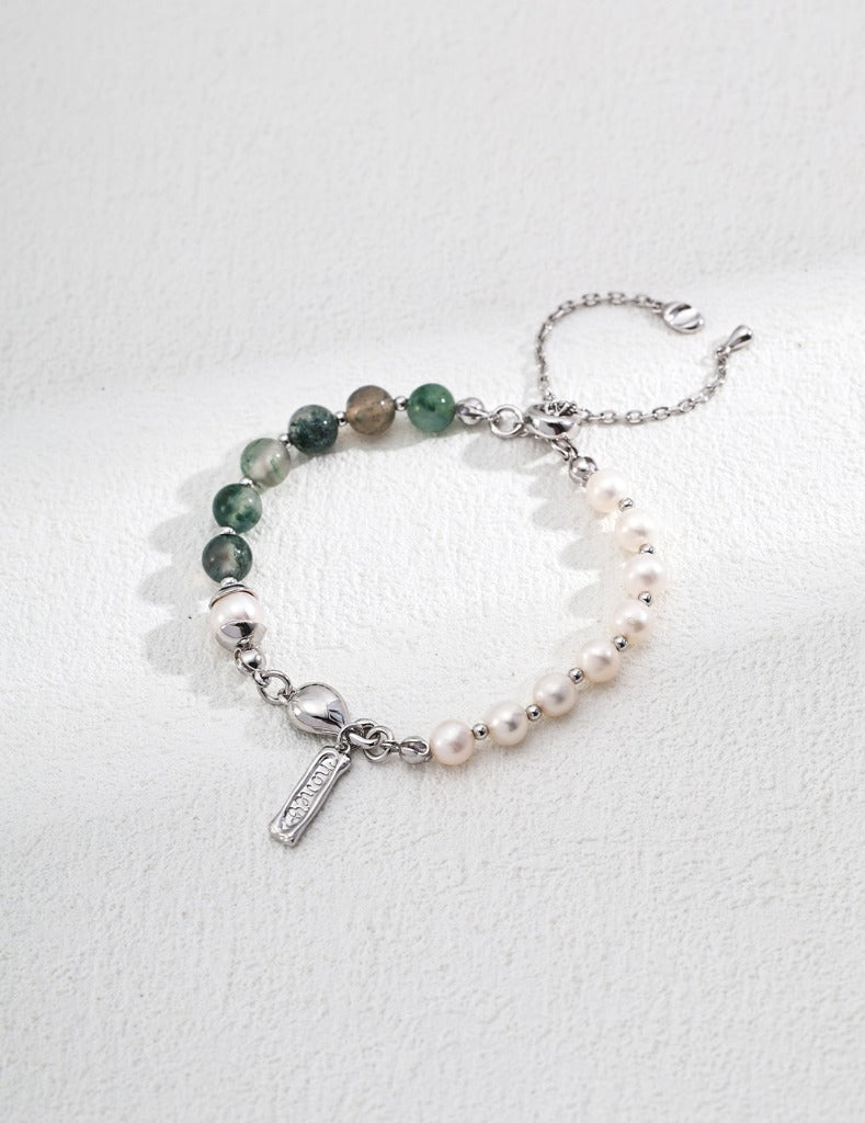 Moss Agate Bracelet with Pure Silver by ronny