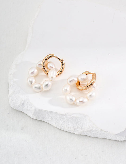 Natural Pearl Earrings with Gold - Plated Silver by ronny