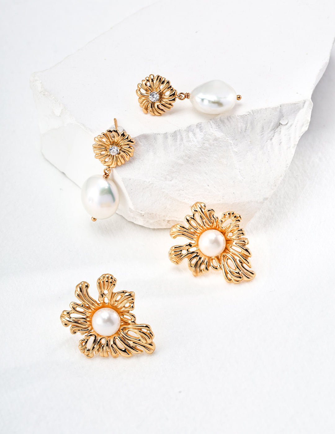 Natural Pearl and Zircon Earrings with Gold - Plated Silver by ronny