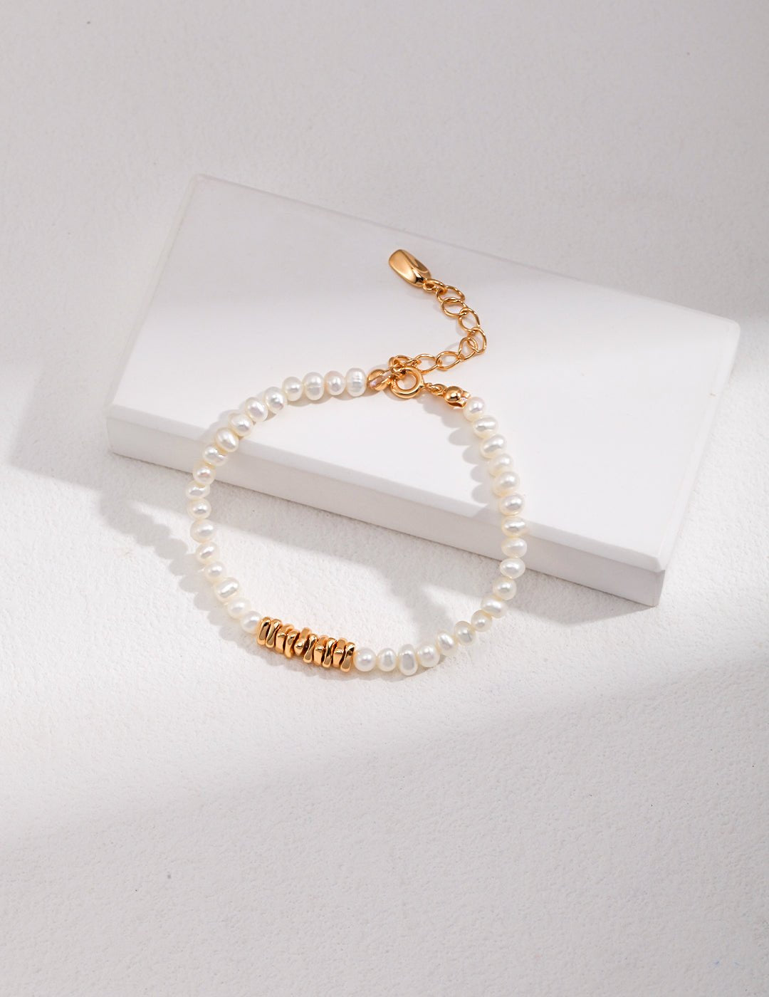 Natural Pearl Bracelet with Silver Spacers on Gold-Plated Silver by ronny