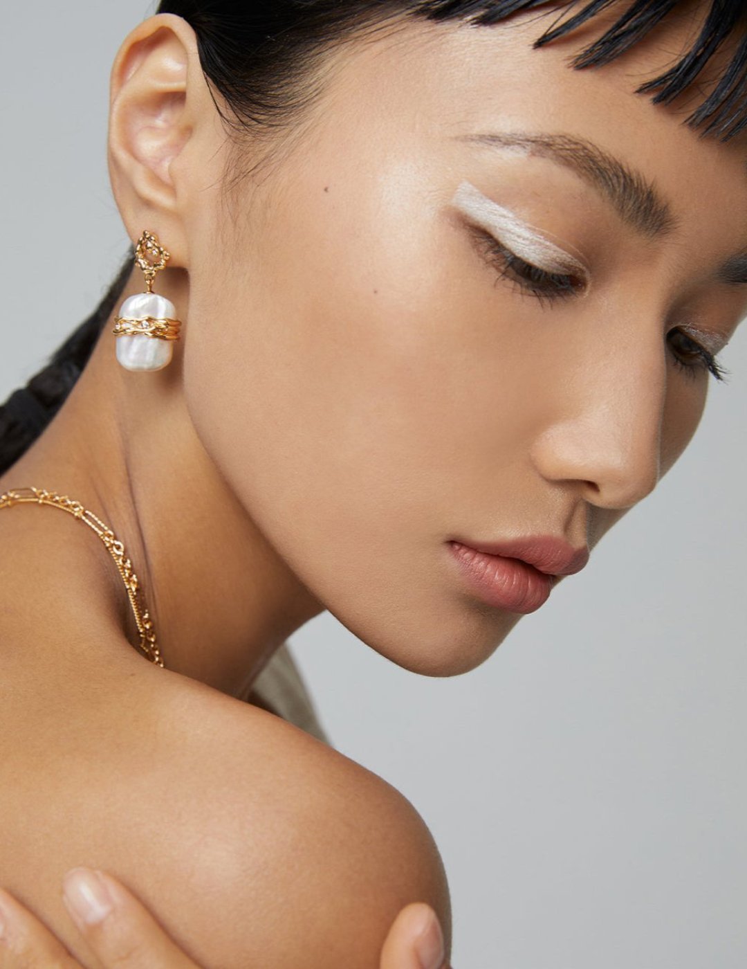 Pearl Earrings with Gold - Plated Silver by ronny