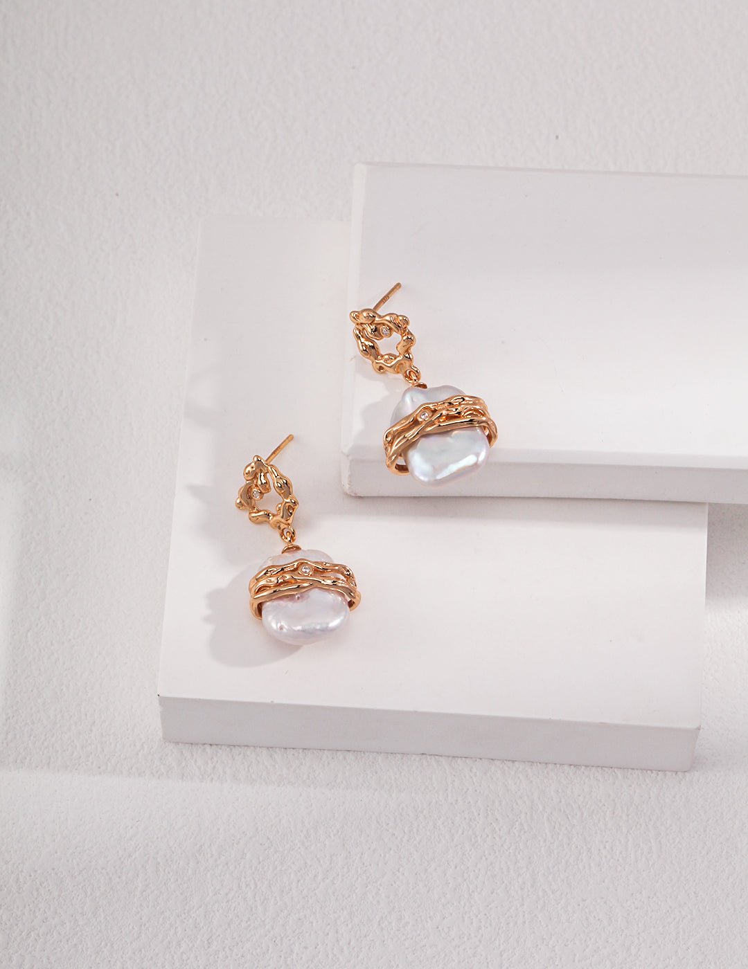 Pearl Earrings with Gold - Plated Silver by ronny