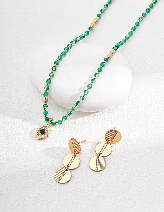 Chrysoprase and Agate Necklace with matching Earrings on Gold - Plated Silver by ronny