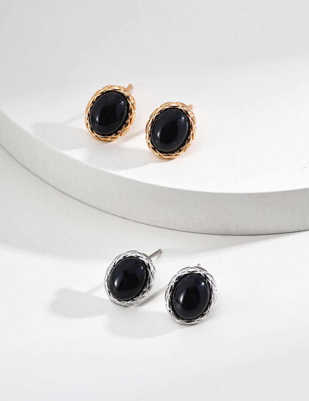 Onyx Studs with Gold - Plated Silver and Pure Silver by ronny