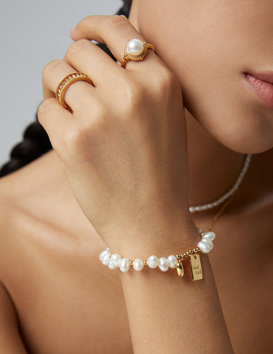 Pearl Ring with matching Bracelet on Gold - Plated Silver by ronny