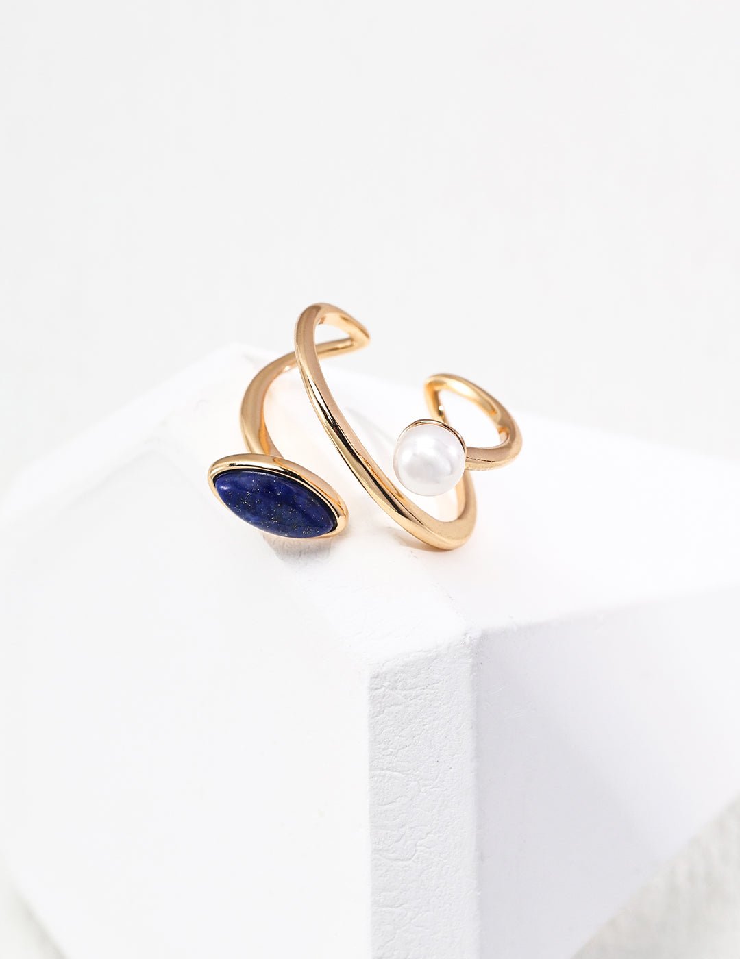 Pearl and Lapis Lazuli Ring on Gold - Plated Silver by ronny