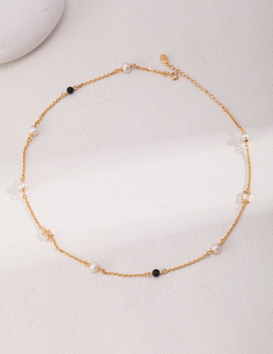 Necklace with Pearl, Agate, and Zirconia on Gold - Plated Silver by ronny