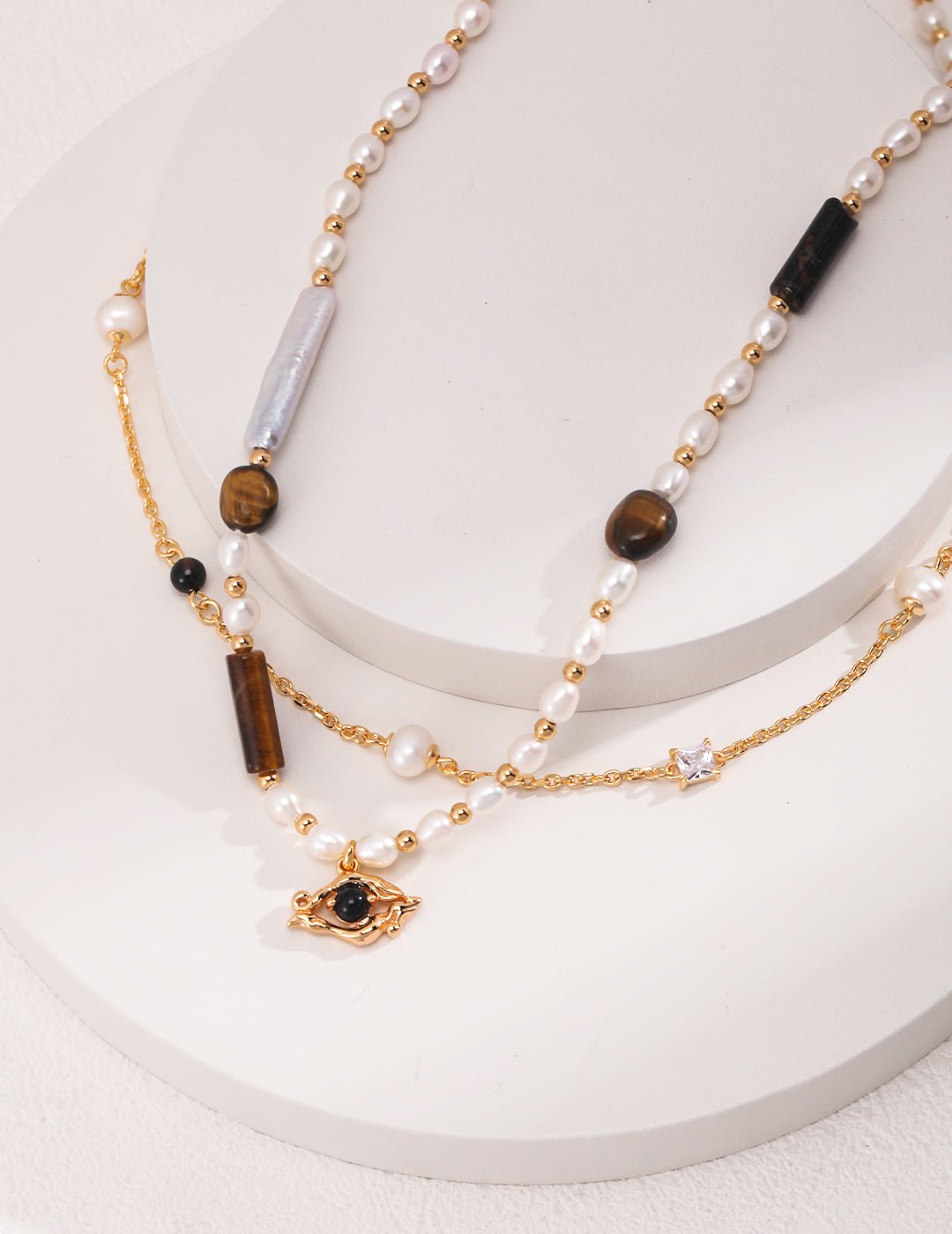 Necklaces with Pearl, Agate, and Zirconia on Gold - Plated Silver by ronny