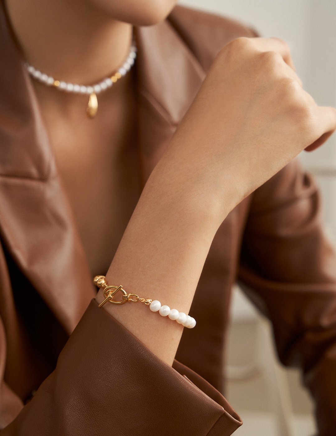 Natural Pearl Bracelet with Gold - Plated Silver by ronny