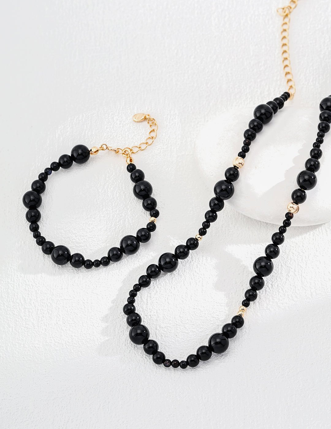 Black Onyx Bracelet and Necklace on Gold - Plated Silver by ronny