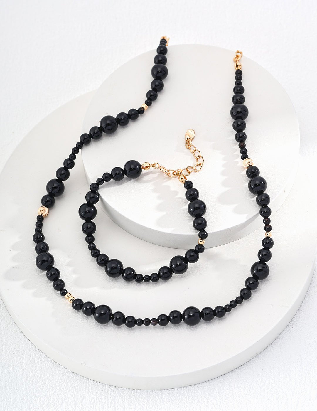 Black Onyx Bracelet and Necklace on Gold - Plated Silver by ronny