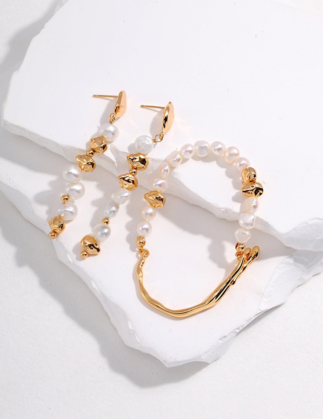 Pearl Earrings and matching Bangle with Gold - Plated Silver by ronny