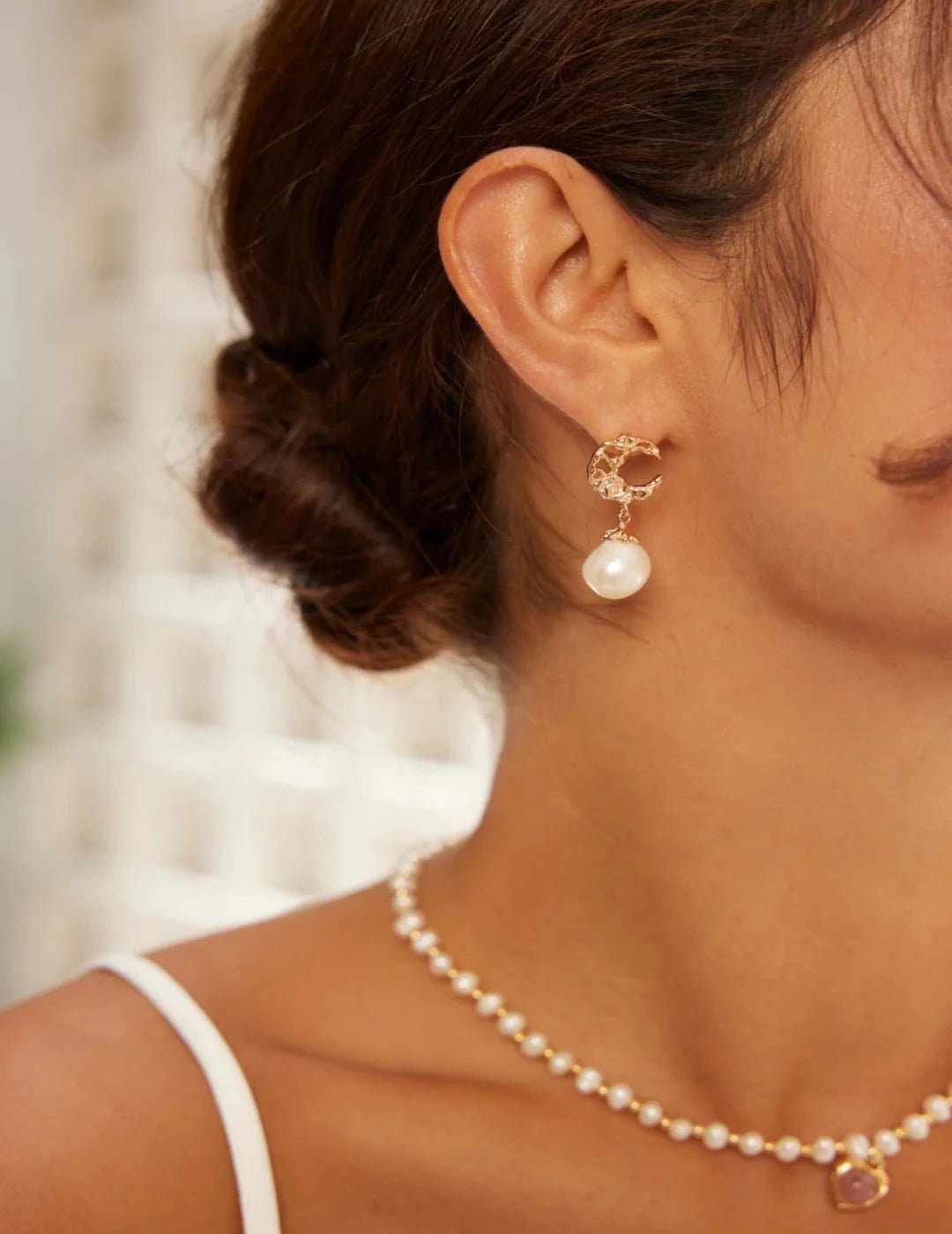 Natural Pearl Earrings and matching Necklace on Gold - Plated Silver by ronny