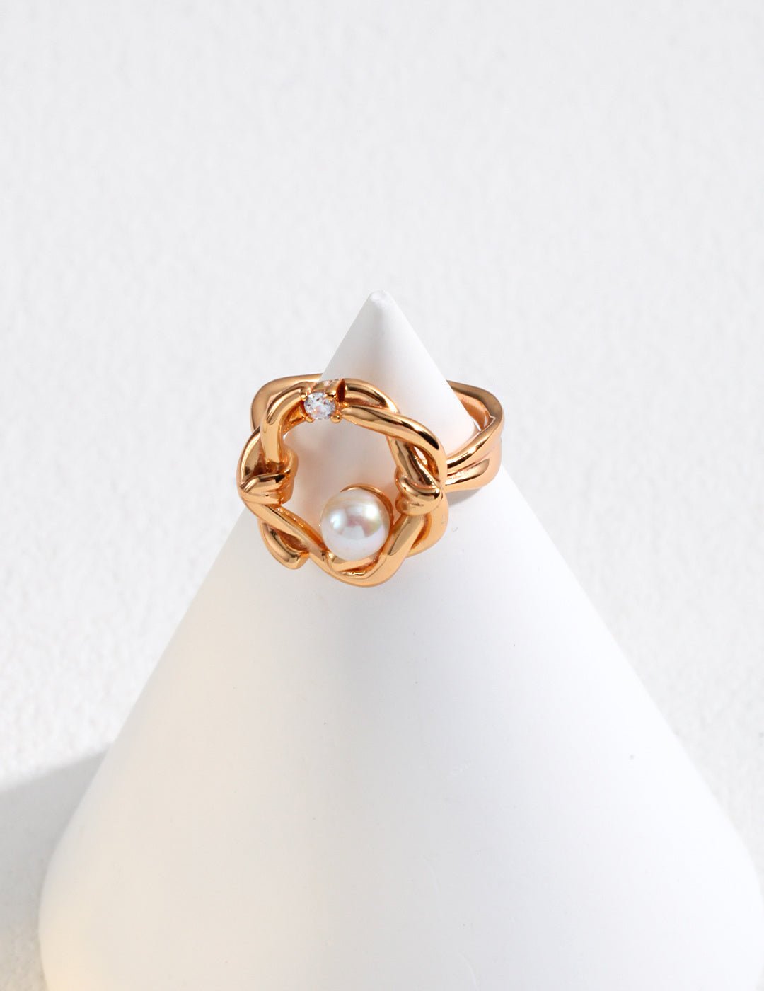 Zircon and Pearl Ring on Gold - Plated Silver by ronny