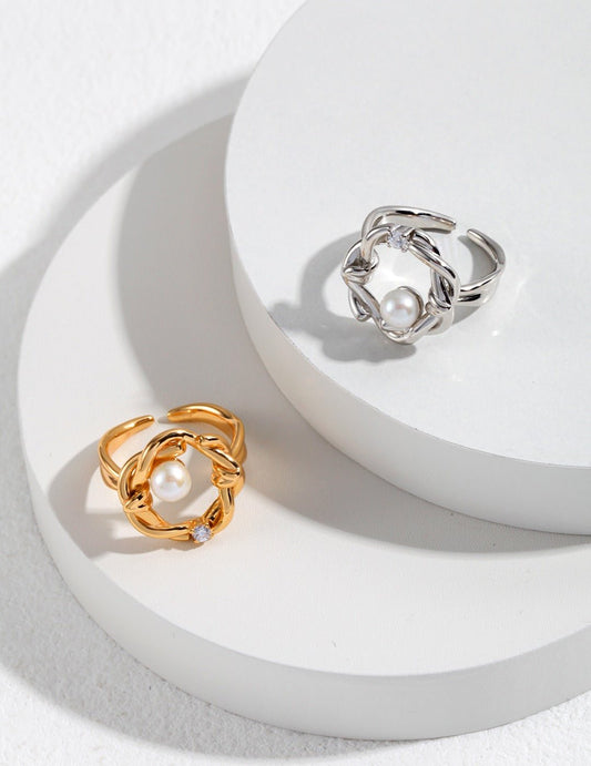 Zircon and Pearl Rings on Gold - Plated Silver and Silver by ronny