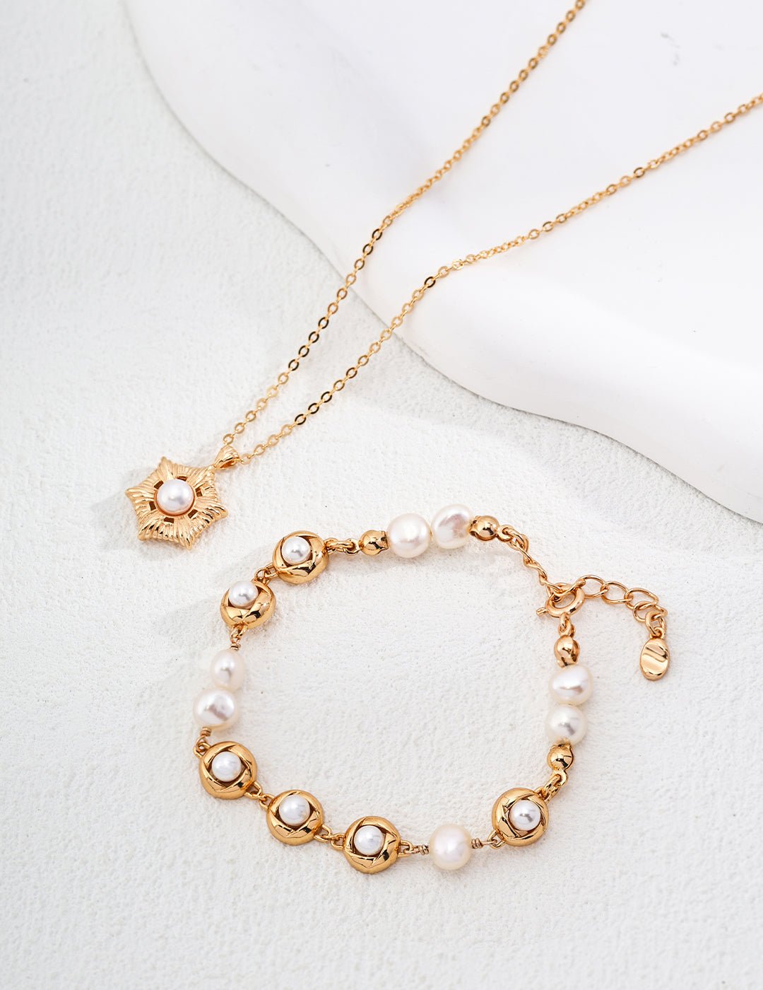 Natural Pearl Pendant with Gold - Plated Silver Chain and matching bracelet by ronny