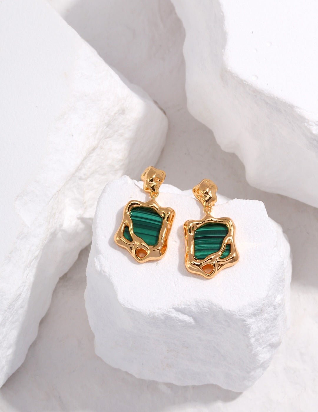 Green Malachite Earrings with Gold - Plated Silver by ronny