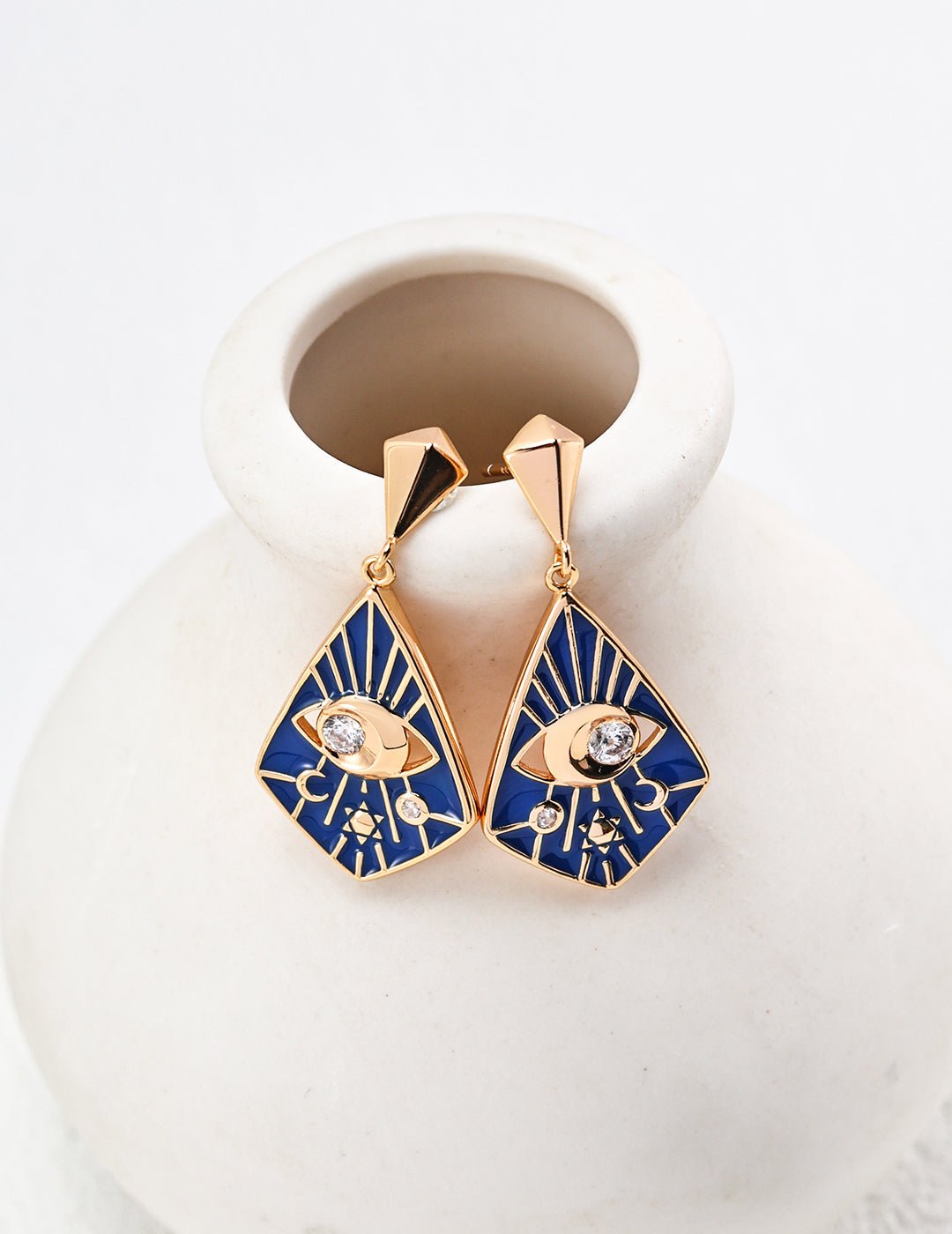 Drip Glaze and Zircon Earring on Gold - Plated Silver by ronny