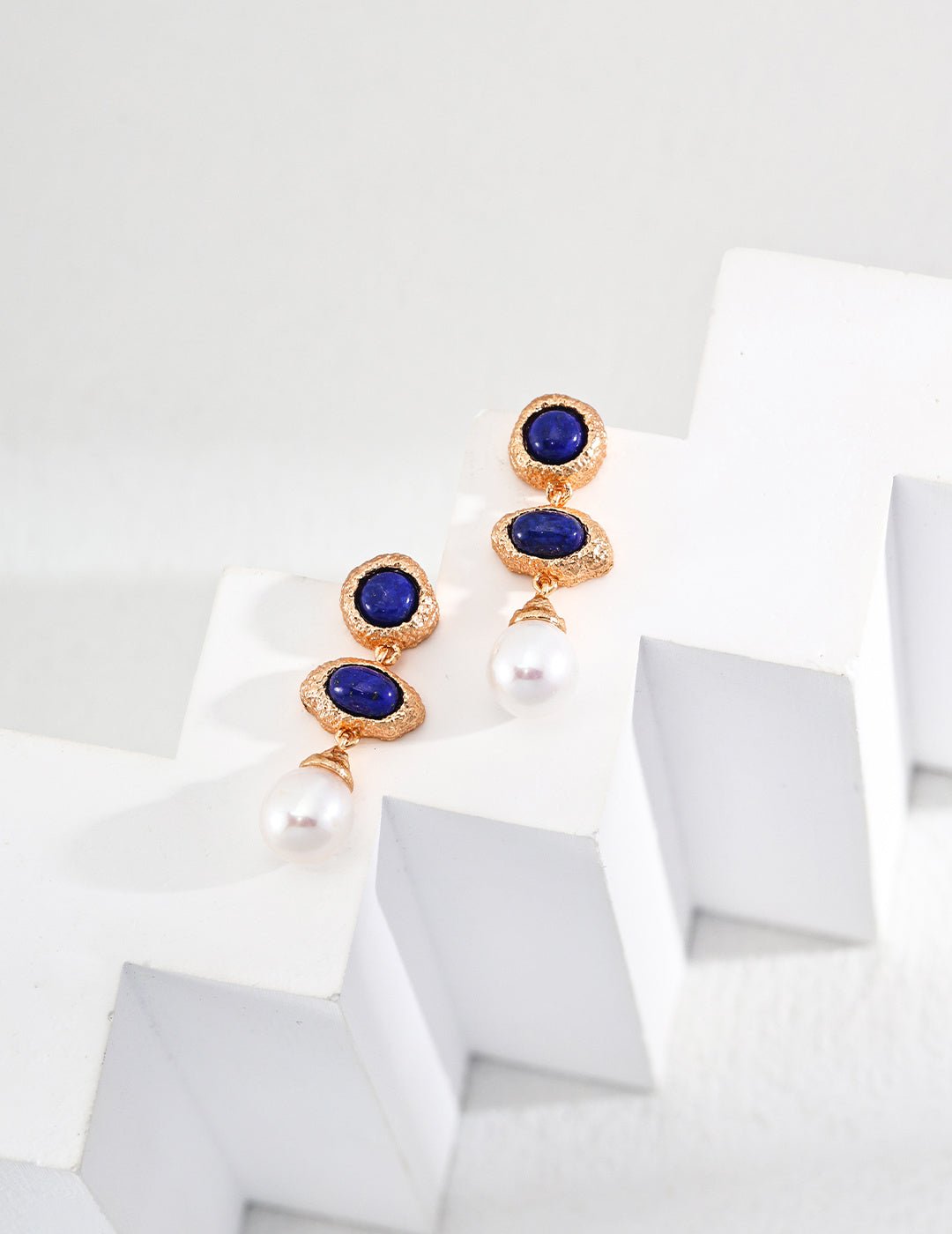 Pearl and Lapis Lazuli Earrings in Gold - Plated Silver by ronny