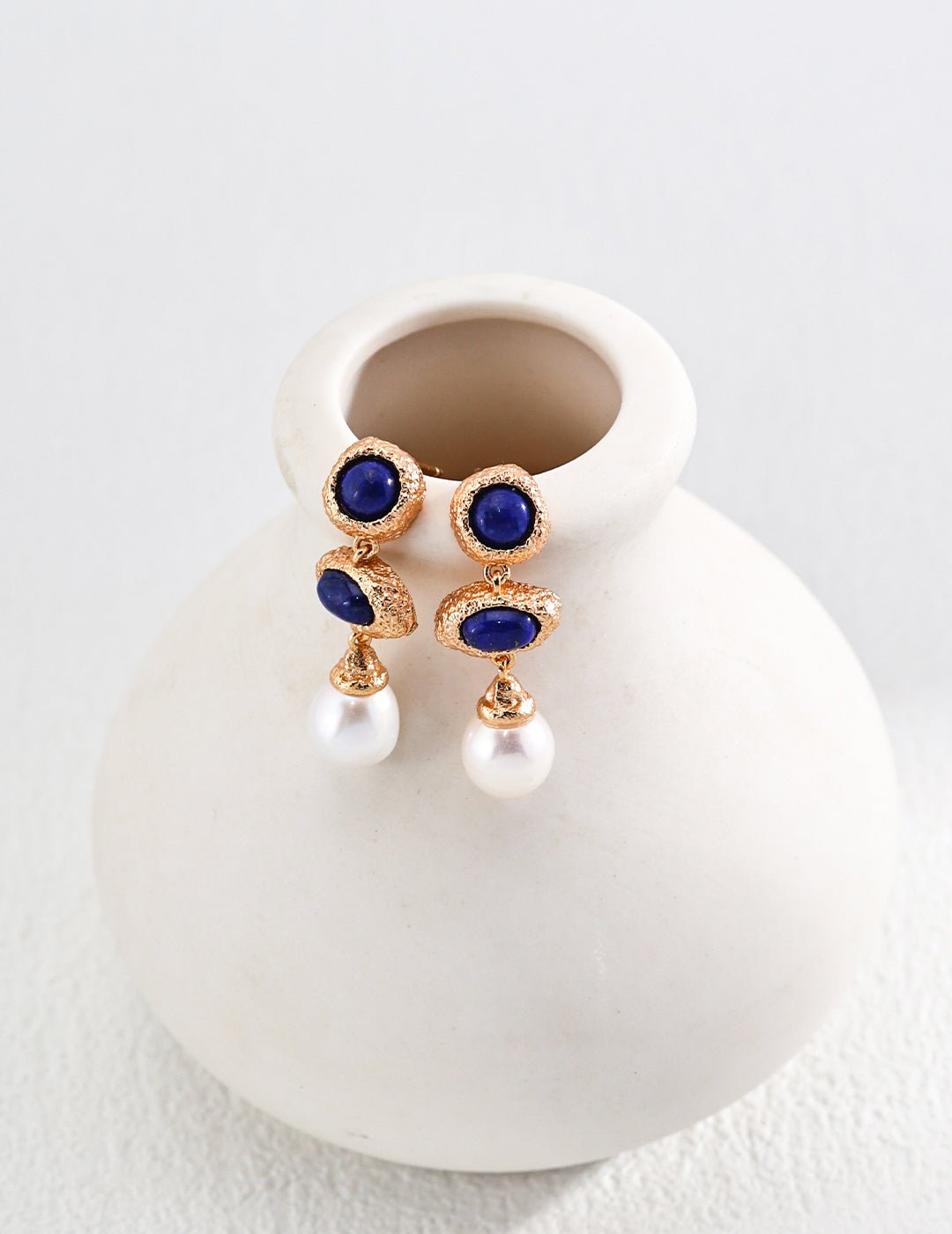 Pearl and Lapis Lazuli Earrings in Gold - Plated Silver by ronny