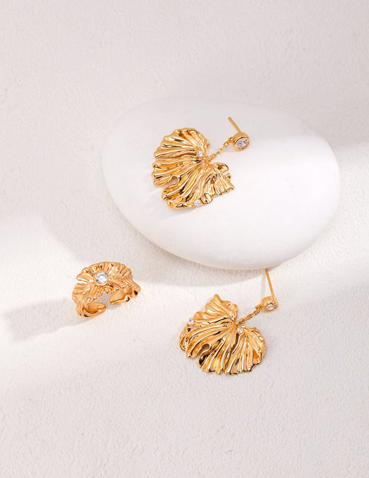 Zircon Ring and Earrings on Gold - Plated Silver with by ronny