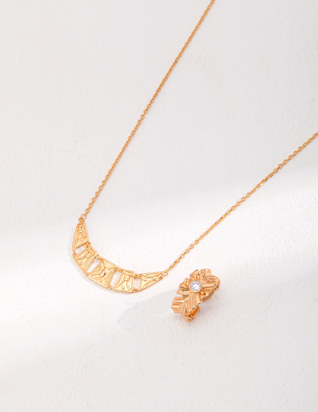 Zircon Ring and matching Necklace on Gold - Plated Silver by ronny