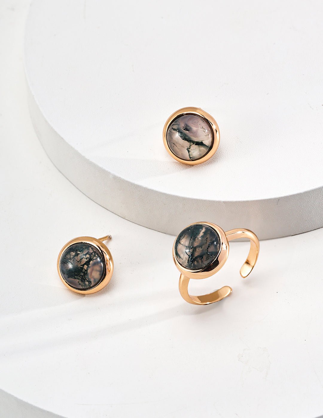 Aquatic Agate earrings and Ring with Gold - Plated Silver by ronny