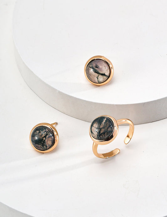 Aquatic Agate earrings and Ring with Gold - Plated Silver by ronny