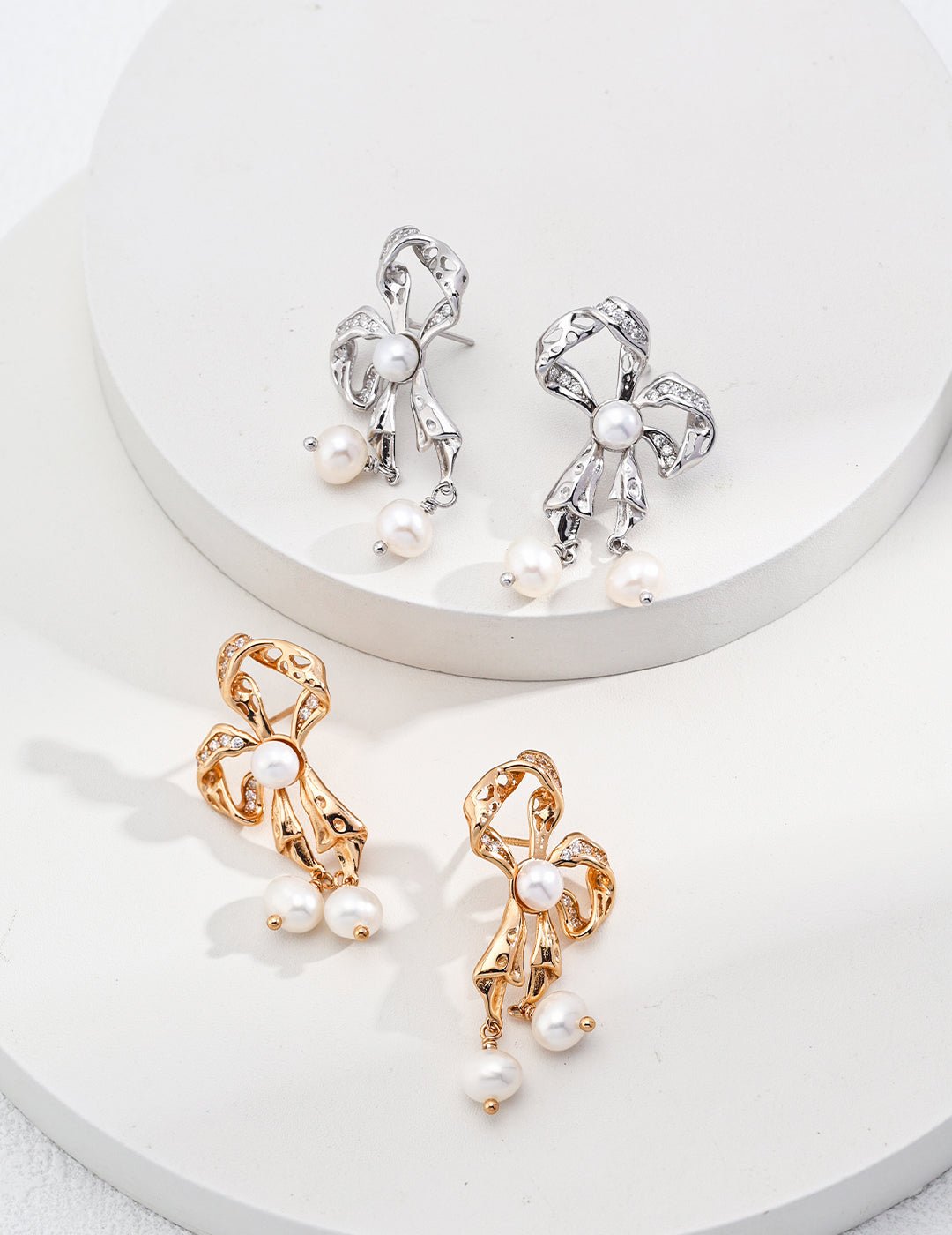 Pearl Earrings with Gold - Plated Silver and Silver by ronny