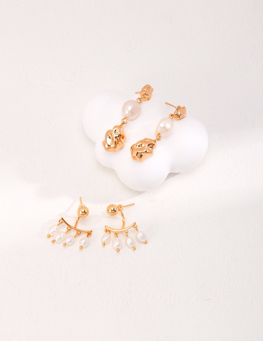 Natural Pearl Earrings abd matching Earrings  with Gold - Plated Silver by ronny