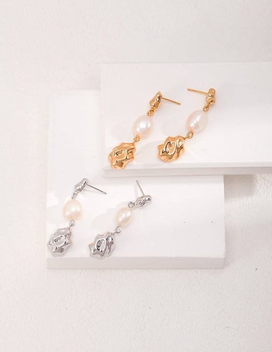 Natural Pearl Earrings with Gold - Plated Silver by ronny