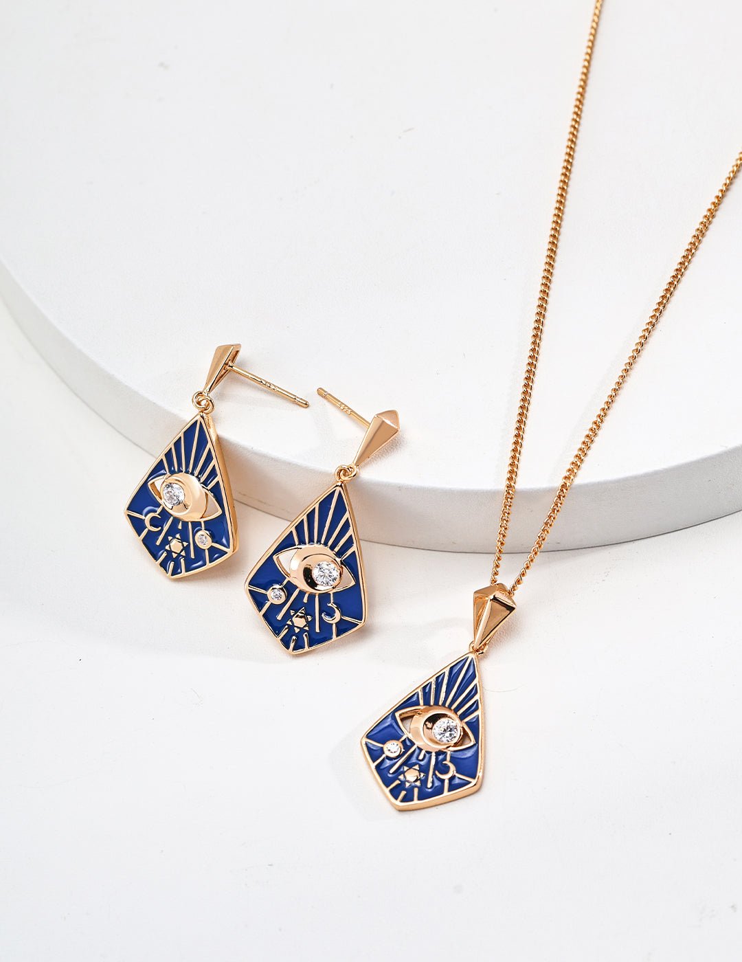 Drip Glaze Earrings and Necklace with Zircon on Gold - Plated Silver by ronny