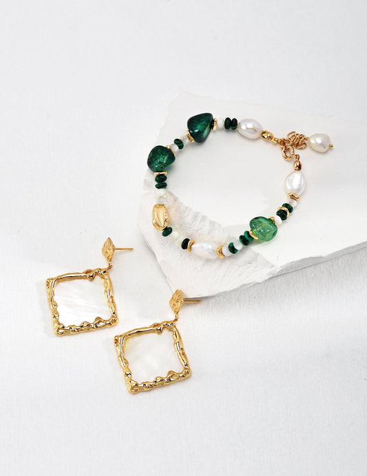 Nacre Earrings with Gold - Plated Silver and matching Bracelet by ronny