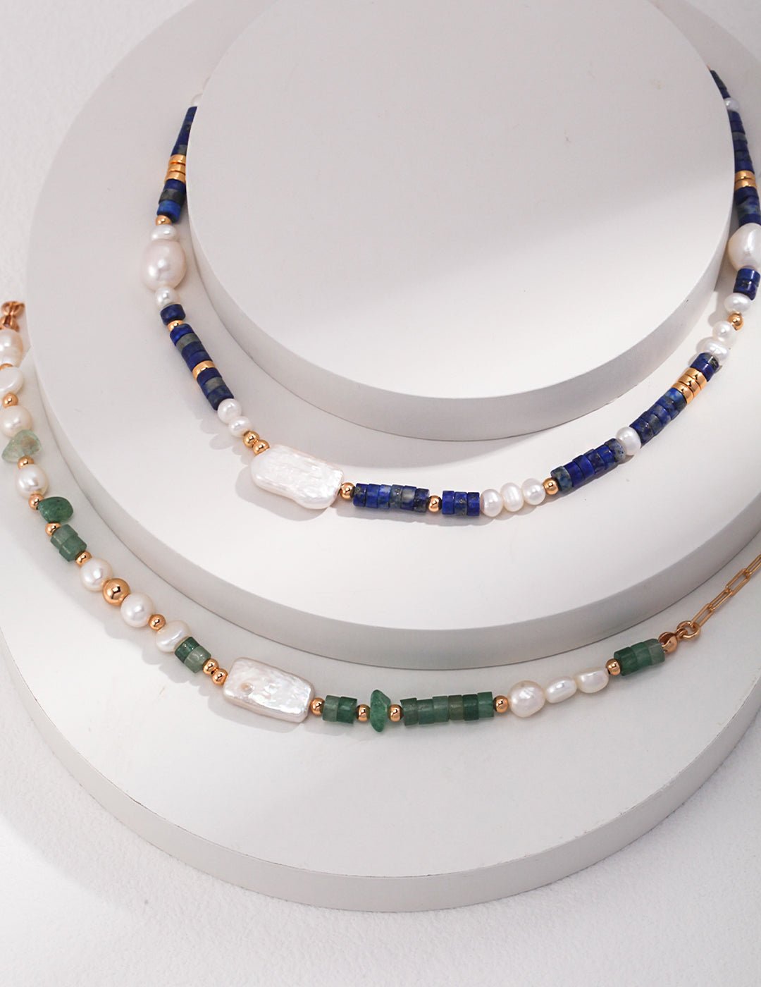 Lapis Lazuli and Pearl Necklaces on Gold - Plated Silver by ronny